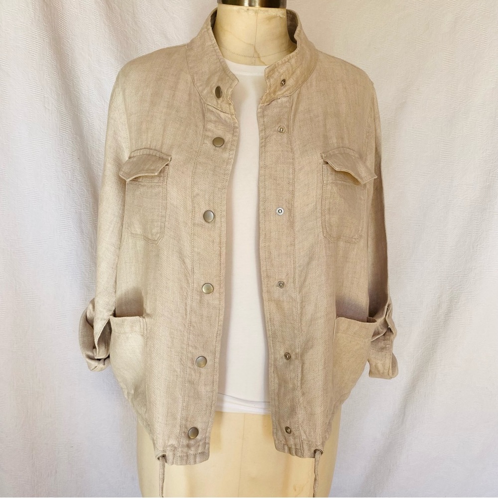C&C California Pure linen Lg snap front jacket beige